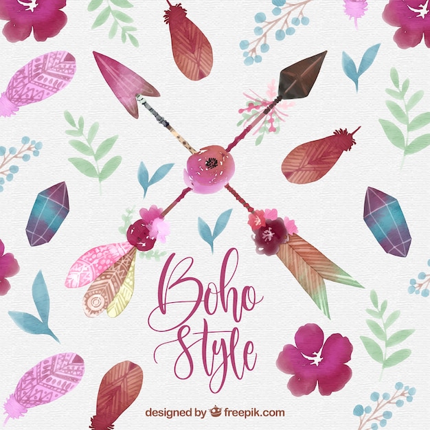 Boho background with watercolor elements