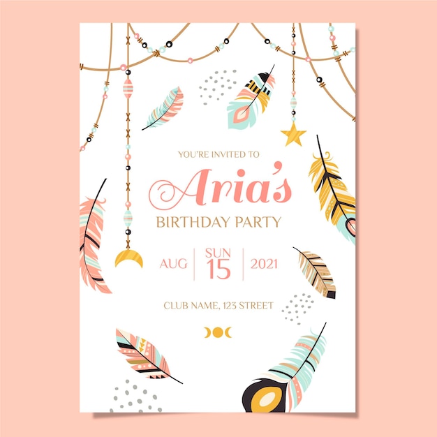 Boho birthday invitation template