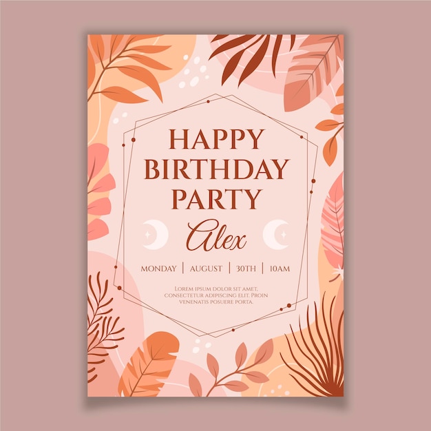 Boho birthday invitation template