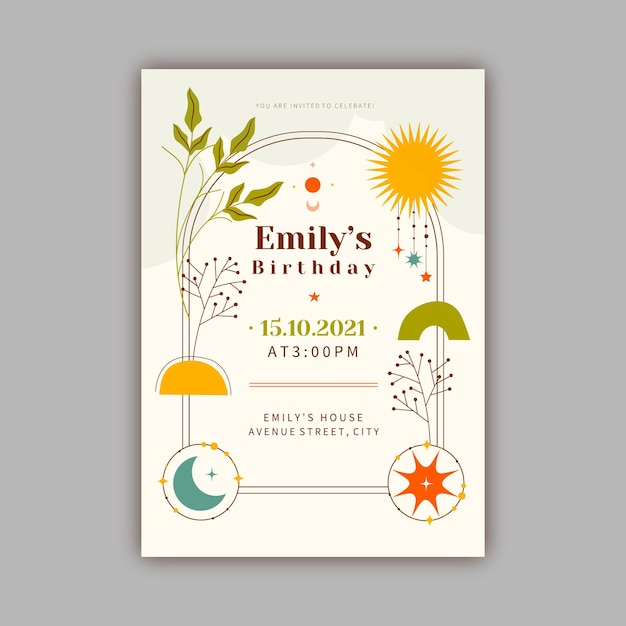 Boho birthday invitation template