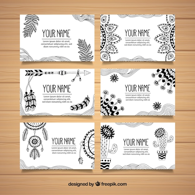 Free Vector boho cards collection in hand drawn style