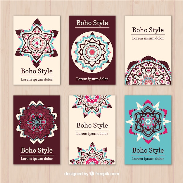 Free Vector boho cards collection in hand drawn style