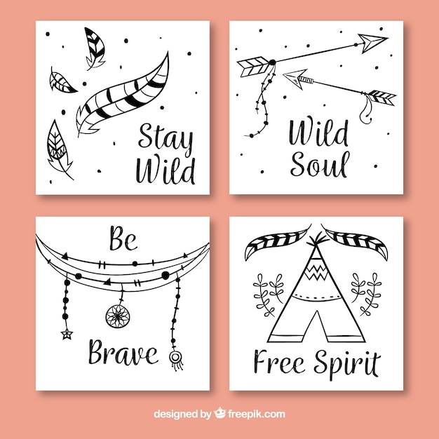 Free Vector boho cards collection in hand drawn style