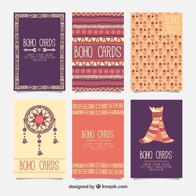 Boho cards collection in hand drawn style