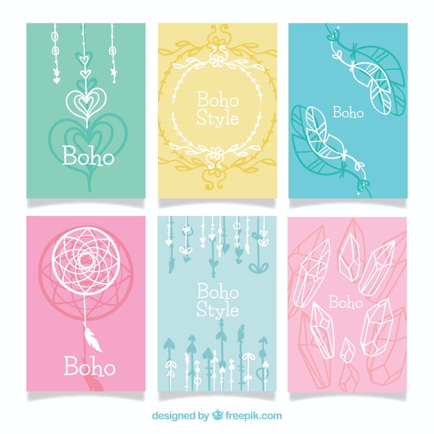 Boho cards collection in hand drawn style