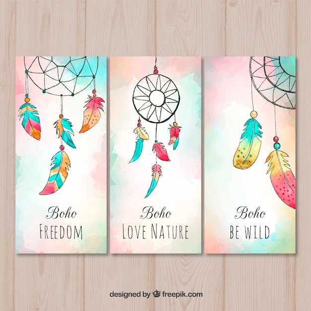 Free Vector boho cards collection in watercolor style