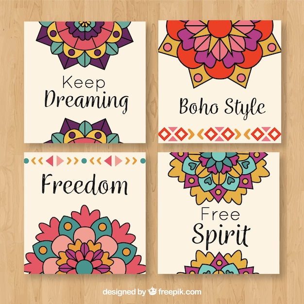 Free Vector boho cards collection with hippie elements