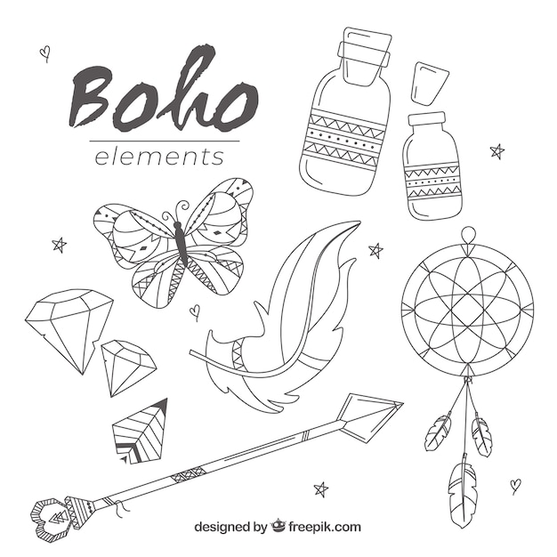 Boho element collection with flat design