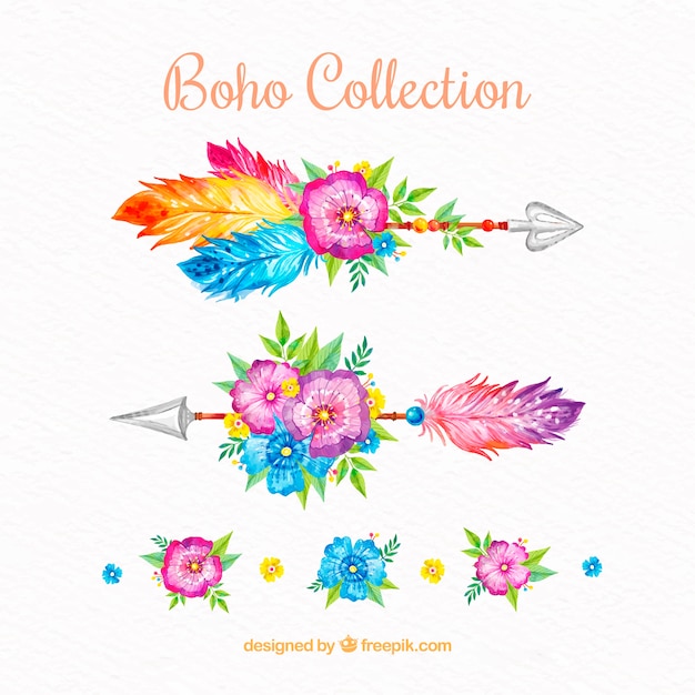 Free Vector boho elements collection in watercolor style