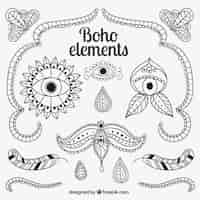 Free vector boho elements in hand drawn style