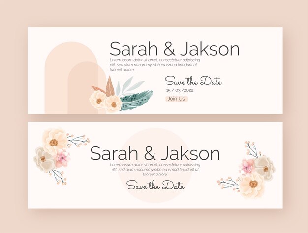 Boho floral wedding horizontal banners