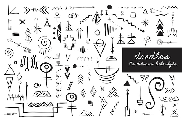 Free vector boho hand drawing doodle collection vector illustration