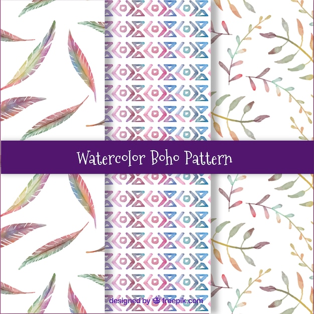 Free Vector boho patterns collection in watercolor style