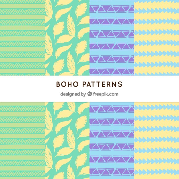 Boho patterns collection with hippie style