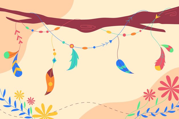 Boho style background with feathers