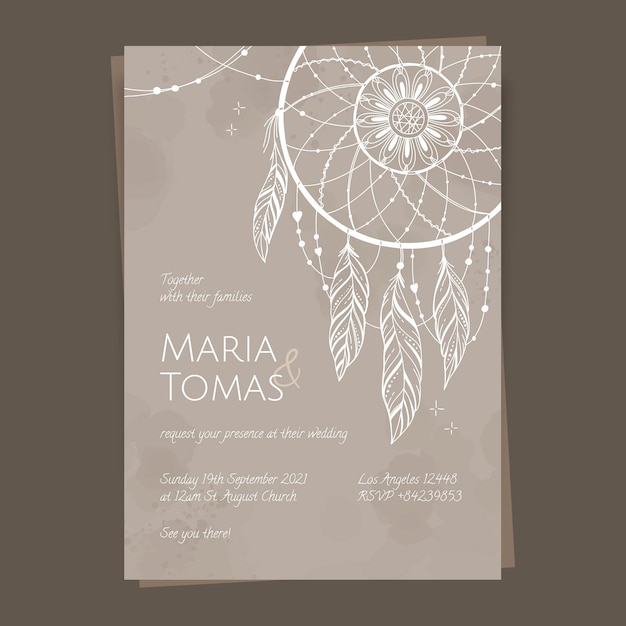 Boho style wedding invitation template