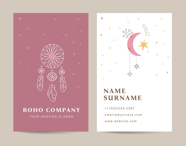 Boho vertical business card template