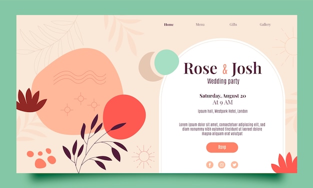 Boho wedding celebration landing page