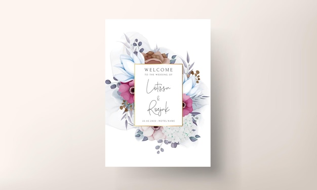 Free Vector boho wedding invitation card with beautiful flower and leaves