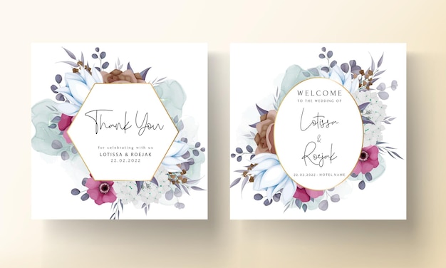 Free vector boho wedding invitation card with beautiful flower and leaves