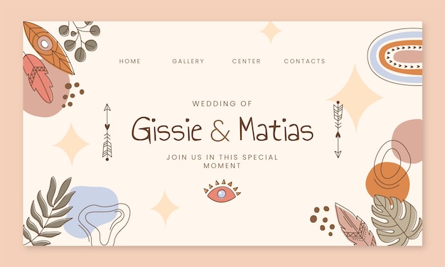 Boho wedding landing page design