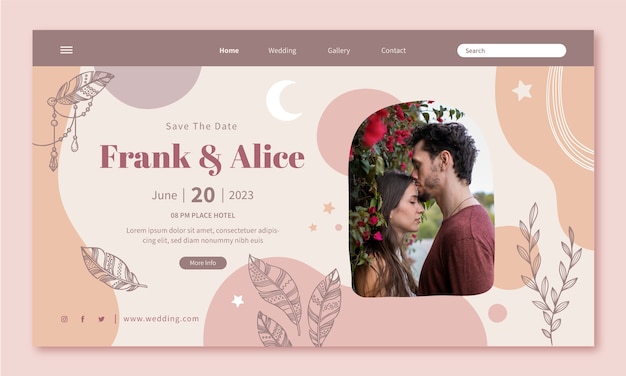 Free Vector boho wedding landing page design