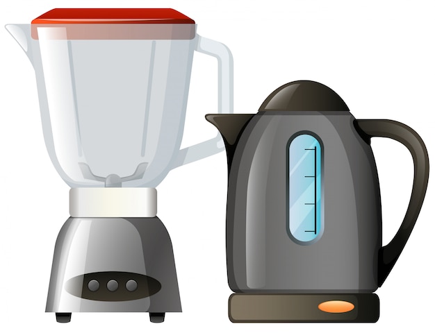 Free Vector boiler and food blender on white background