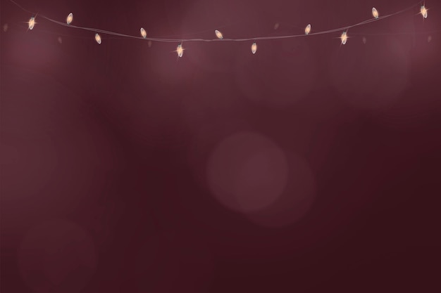 Free vector bokeh background vector in burgundy red with glowing hanging lights