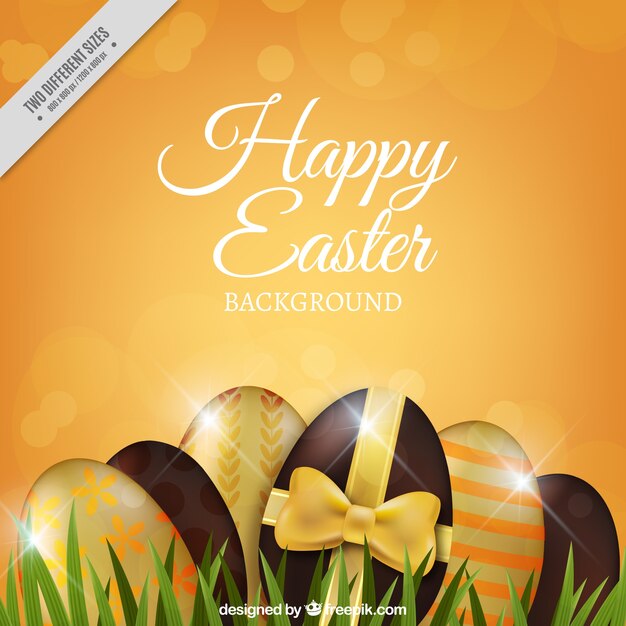 Bokeh easter background with decorative eggs