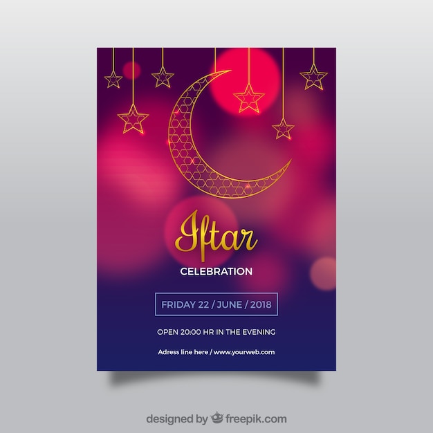 Free Vector bokeh iftar invitation template