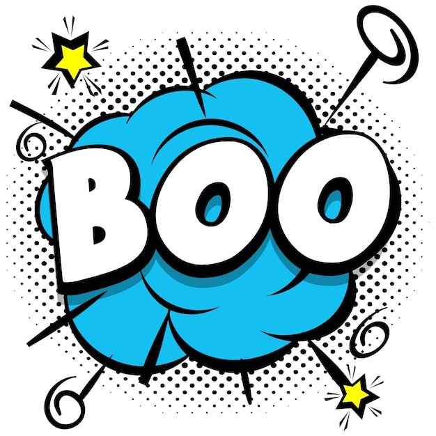 Free vector boo comic bright template with speech bubbles on colorful frames