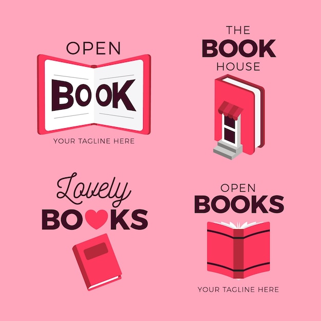 Free Vector book logo pack flat design