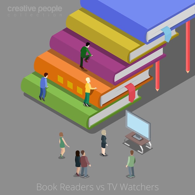 Book readers and TV watchers auditory concept.