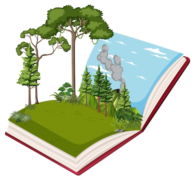 Book with scene of green forest