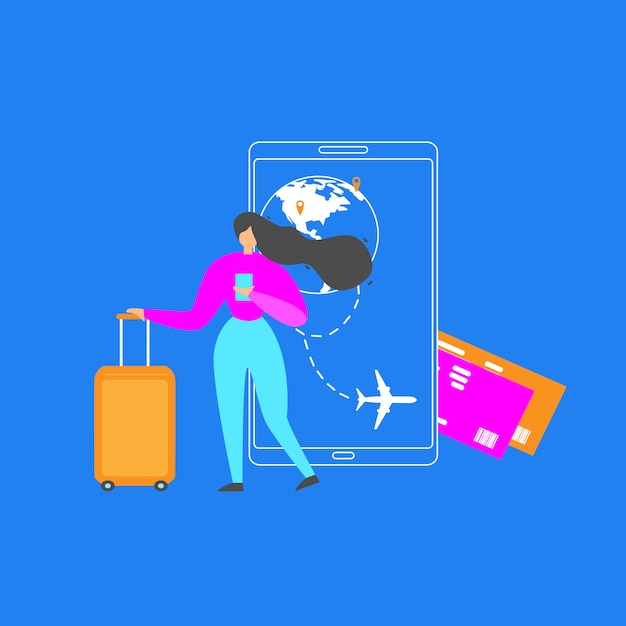 Booking Flight Tickets with Mobile App Flat Vector