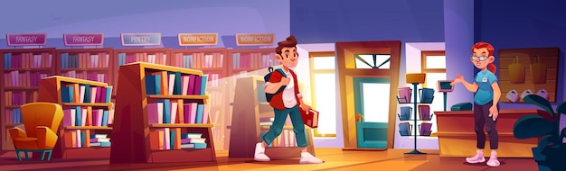 Free Vector bookstore illustration library interior vector