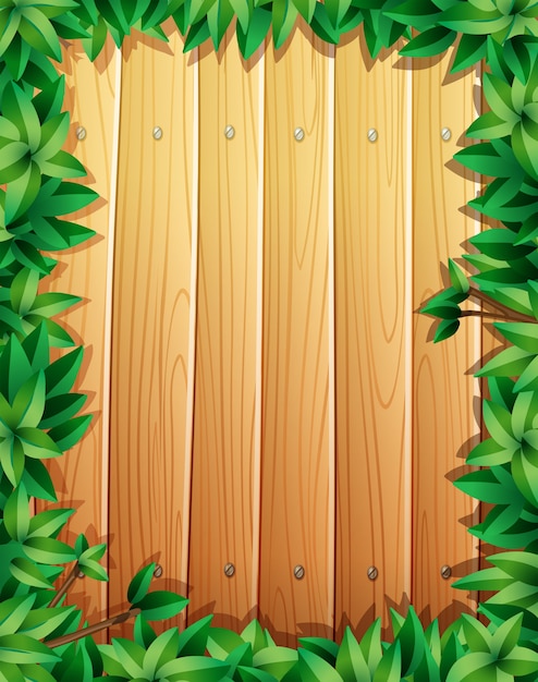 Free Vector border design with green leaves on wooden wall