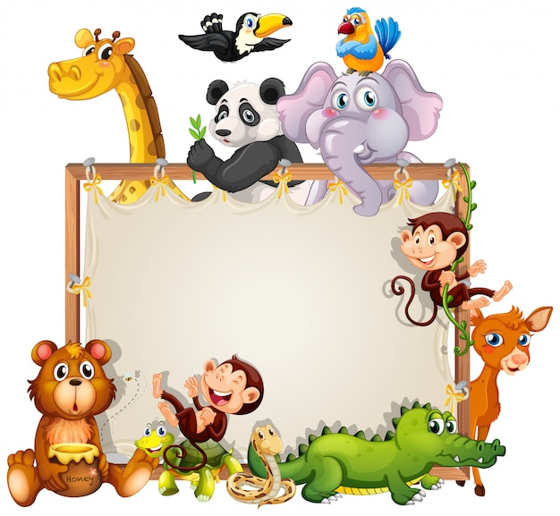 Border frame design with cute animals background