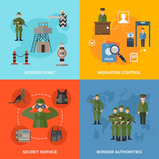 Free Vector border guard character and elements composition illustrationflat