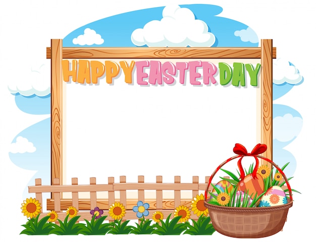 Free Vector border template design with easter eggs in the garden