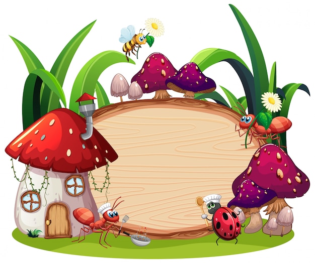 Border template design with insects in the garden background