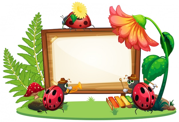 Free Vector border template design with insects in the garden background