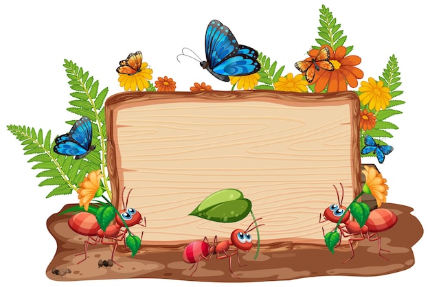 Border template design with insects in the garden background