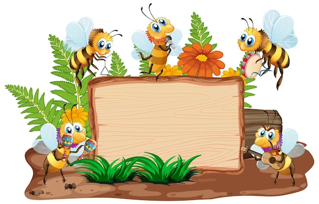 Border template design with insects in the garden background