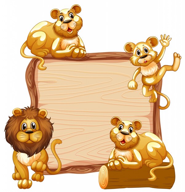 Border template  with cute lion family