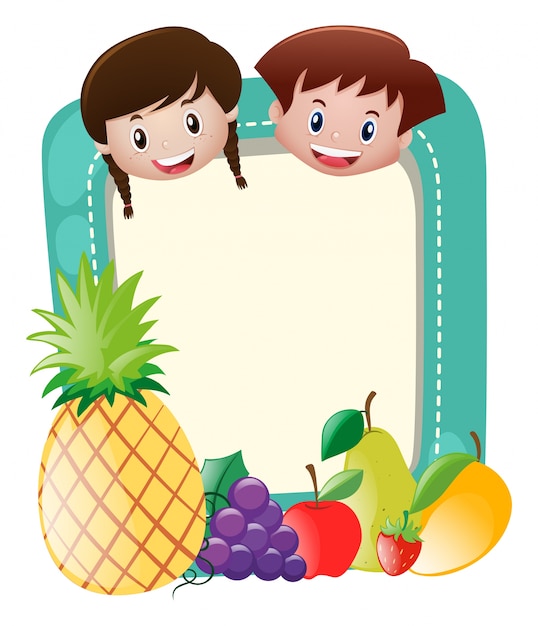 Free vector border template with kids and fruits