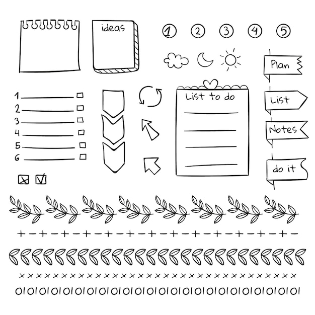 Free vector borders and elements of bullet journal template