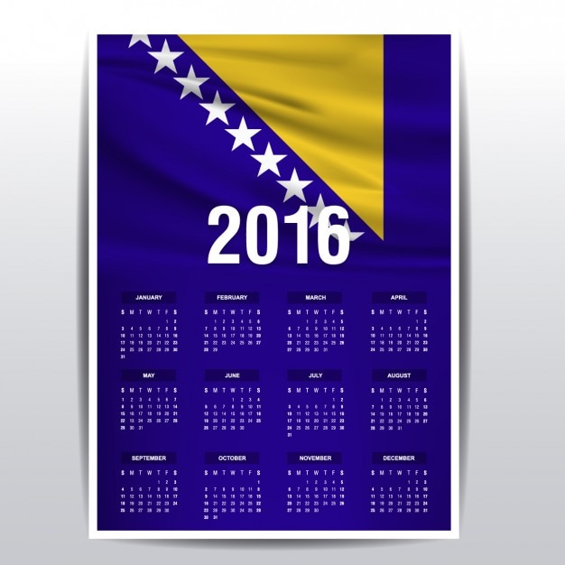 Free Vector bosnia and herzegovina calendar of 2016