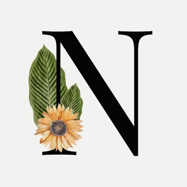 Free Vector botanical letter n