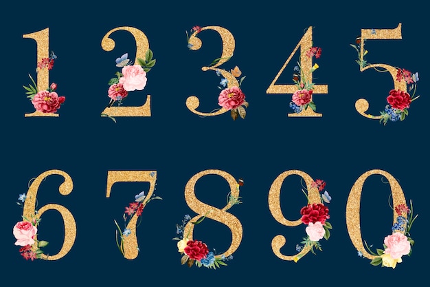 Botanical numbers with tropical flowers illustration